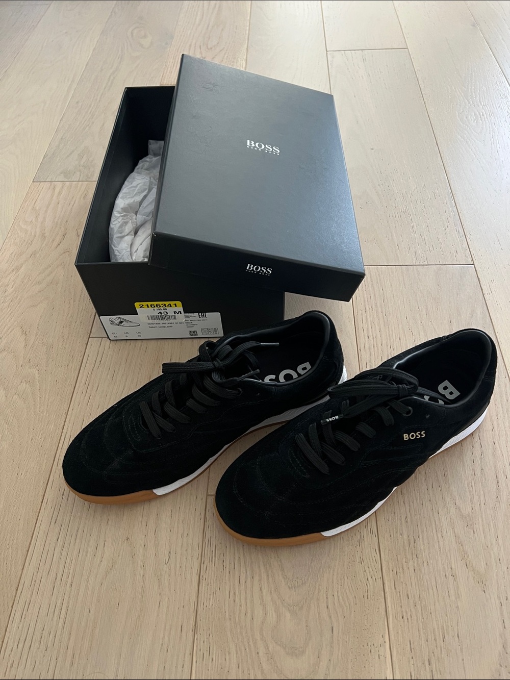 BOSS Black Suede Sneakers with Gum Sole